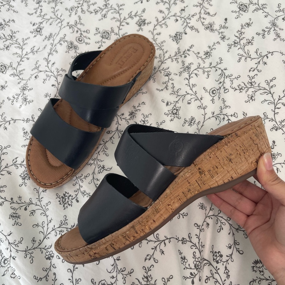 Born Black wide wrap Slip on cork-wrapped wedge Luna Sandals